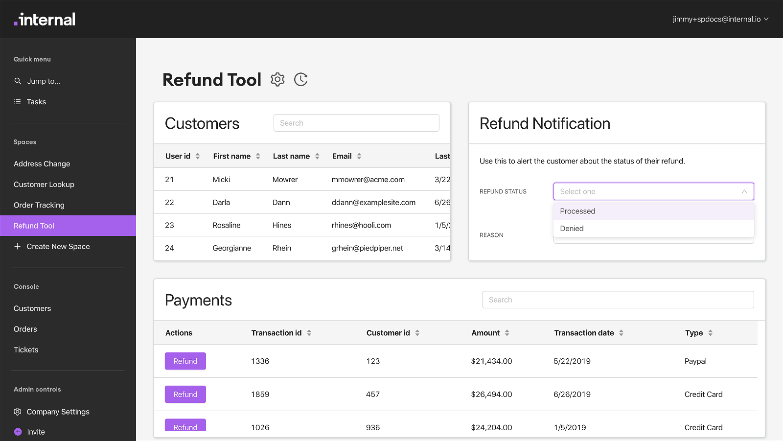 Refund Tool with Stripe - By Internal